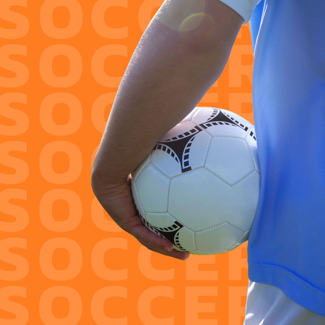 Soccer Enthusiast Holding Ball with Text Overlay