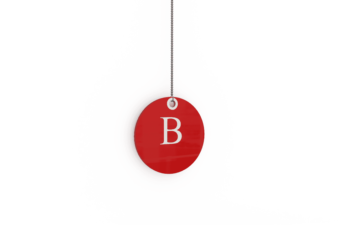 Transparent B on Red Disc with Chain for Identifications
