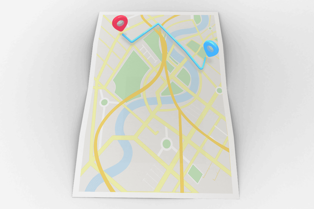 Digital City Map Illustration with Location Tags on Transparent Background
