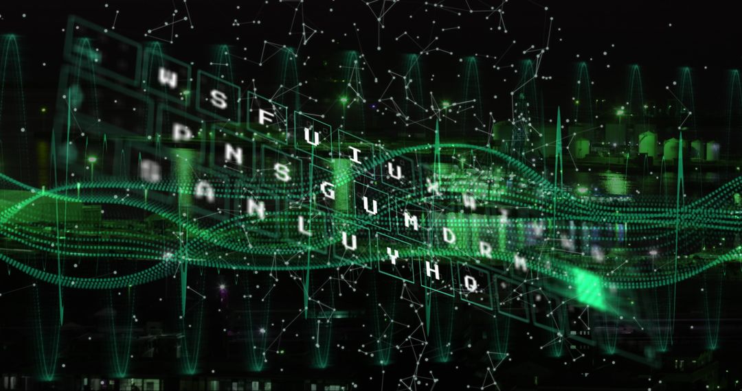 Futuristic Digital Communication Concepts with Green Waves