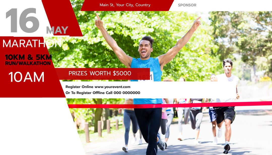 Runner Crossing Finish Line at Marathon Event with Joy