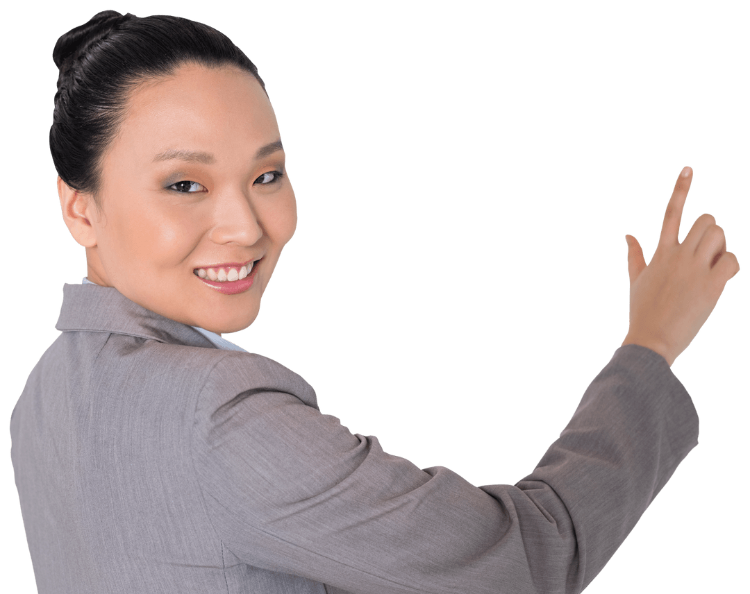 Asian Businesswoman Pointing Confidently on Transparent Background