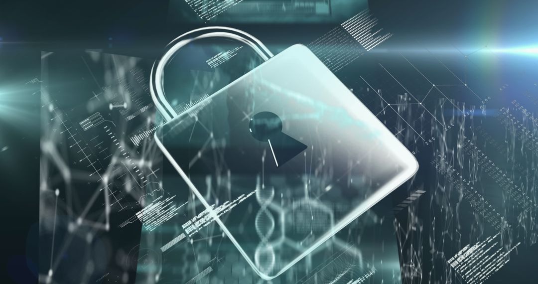 Digital Security Concept with Floating Padlock and Data Streams