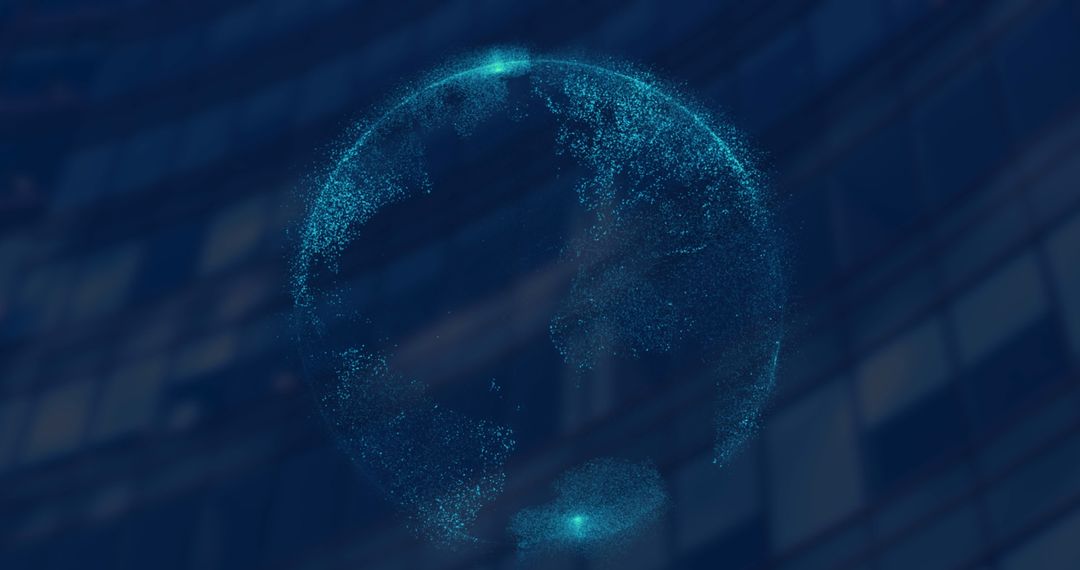 Spinning Digital Globe Against Skyscraper Facade Illustrating Global Networking