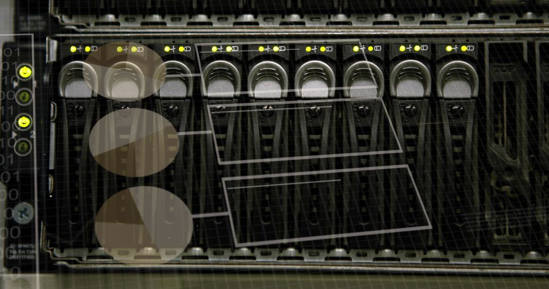 Financial Data Overlay on Computer Server Background