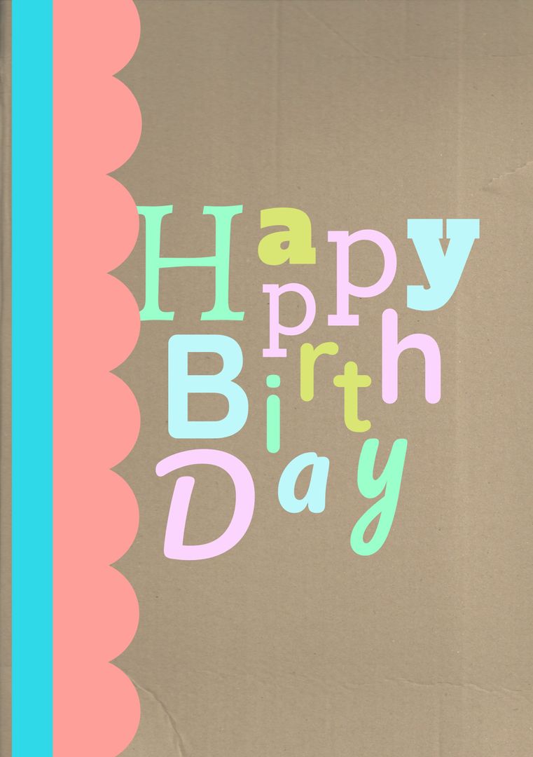 Colorful Happy Birthday Design with Pastel Letters and Scalloped Border - Download Free Stock Templates Pikwizard.com