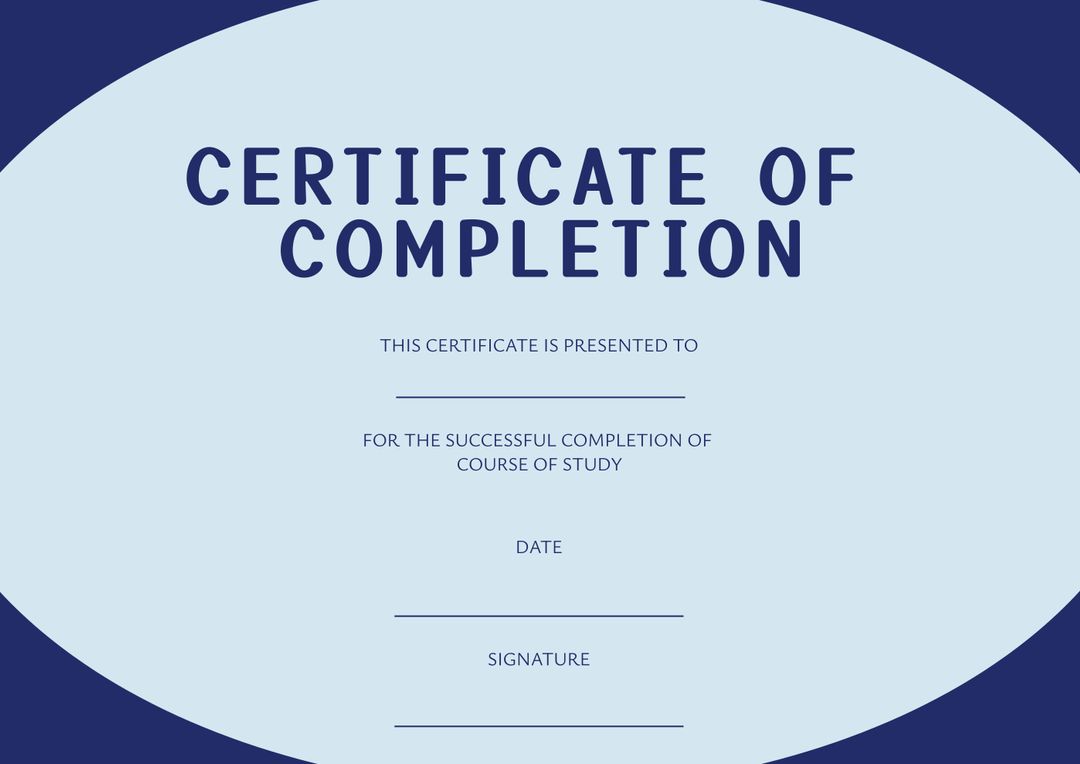 Blue Completion Certificate with Elegant Design - Download Free Stock Templates Pikwizard.com