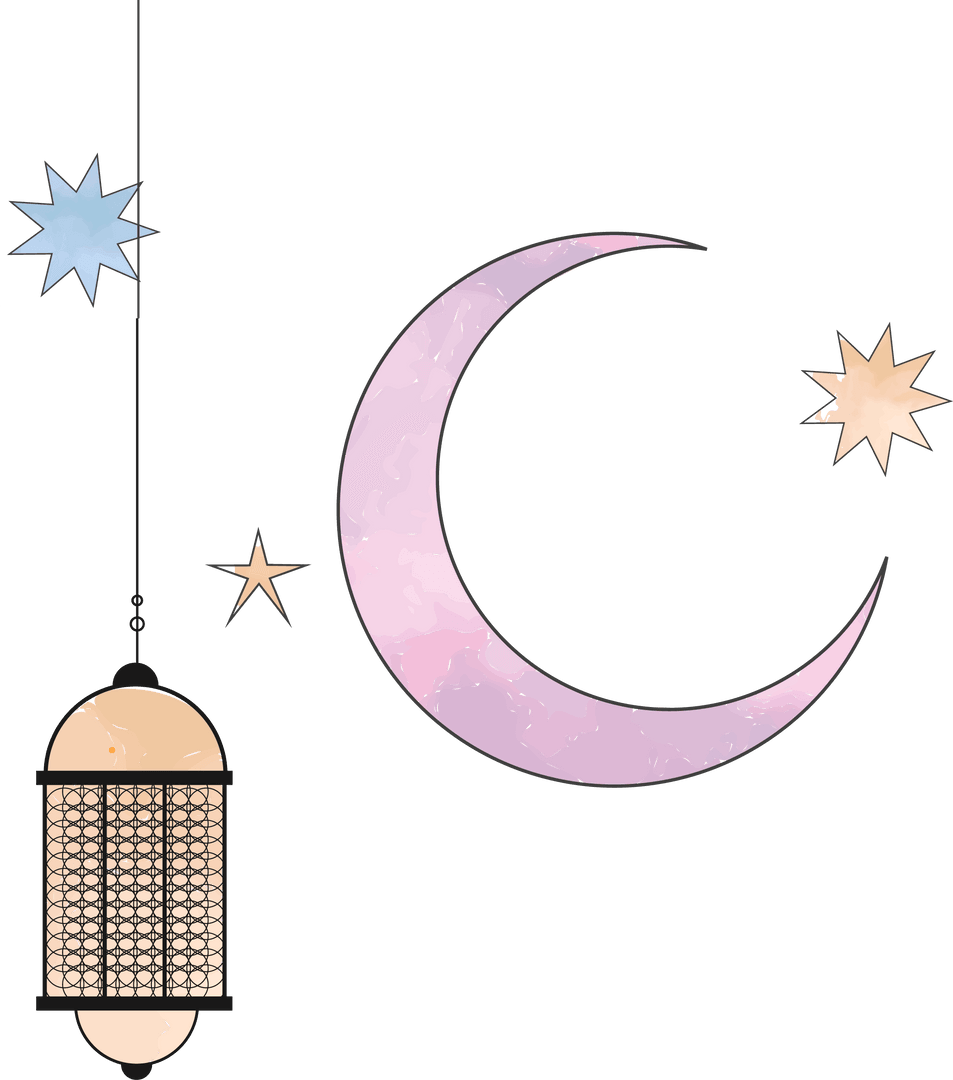 Mystical Lantern with Crescent Moon and Stars on Transparent Backdrop