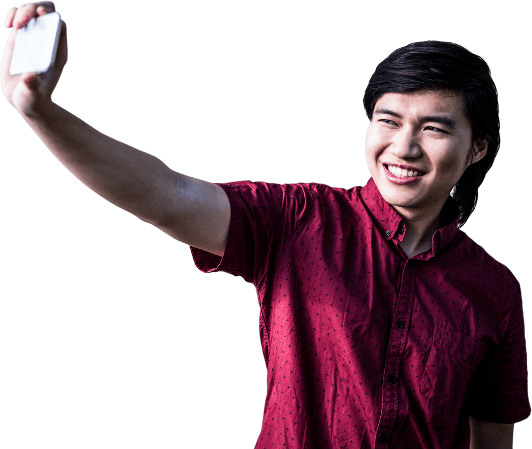 Hipster Man Smiling While Taking Transparent Selfie