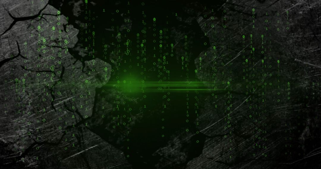 Futuristic Green Binary Code on Cracked Surface