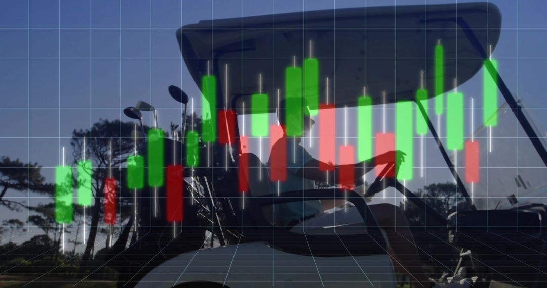 Golfer Navigating Golf Cart overlaid with Stock Market Chart