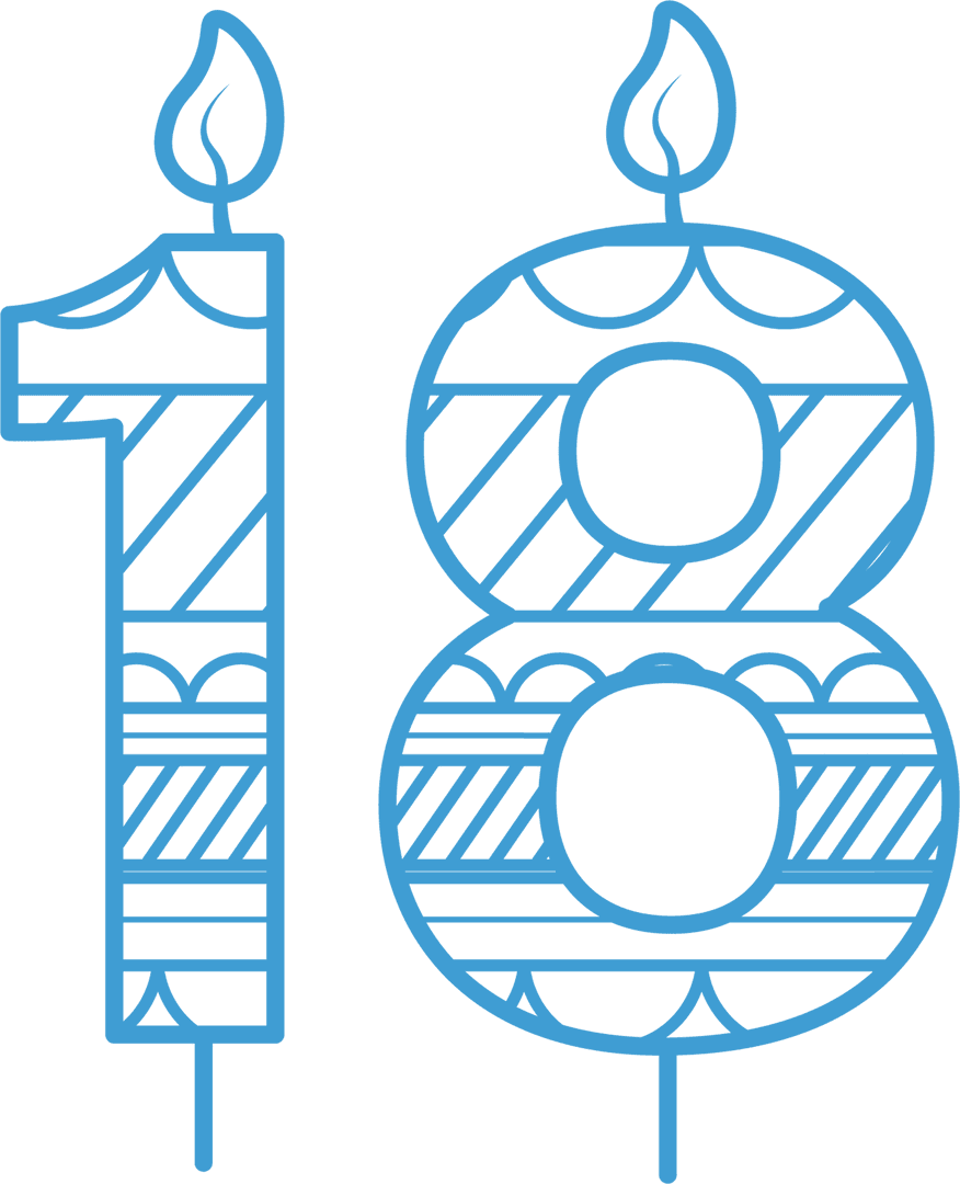 Transparent Blue 18 Number Candle Illustration with Flames