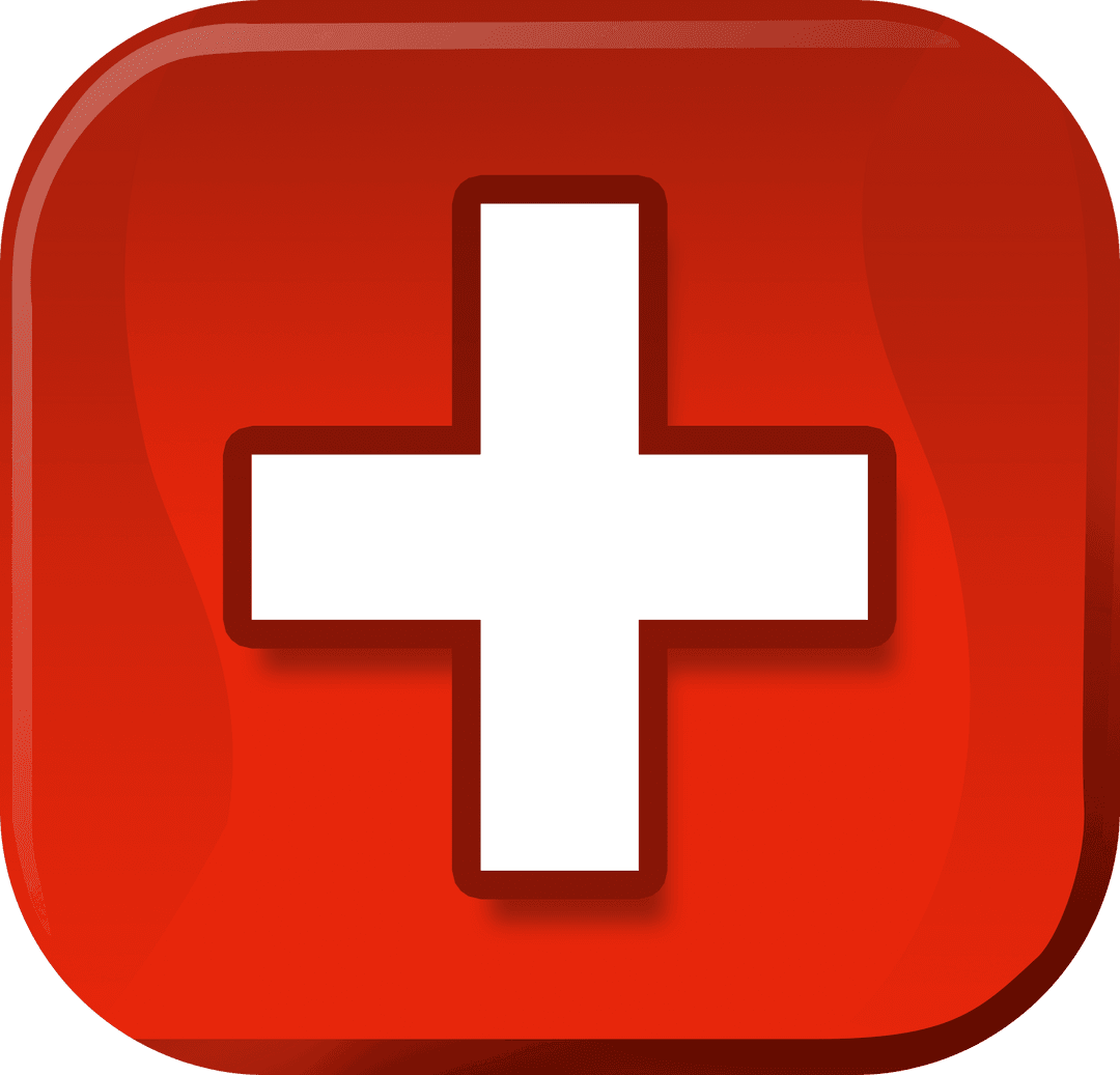 Transparent Red Square Button with Plus Sign Symbol