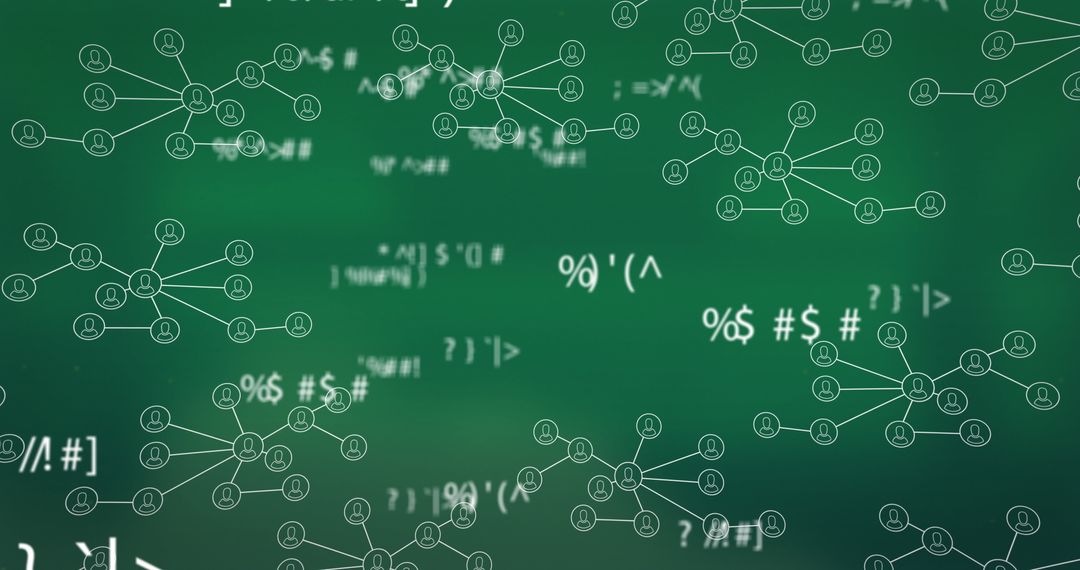 Abstract Digital Network with Floating Mathematical Symbols on Green