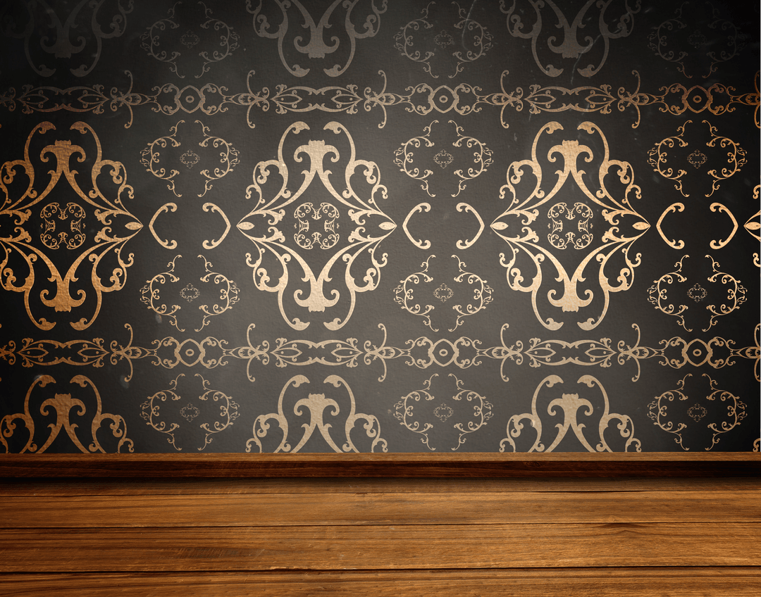 Elegant Ornate Wallpaper Pattern on Wooden Floor - Transparent Background