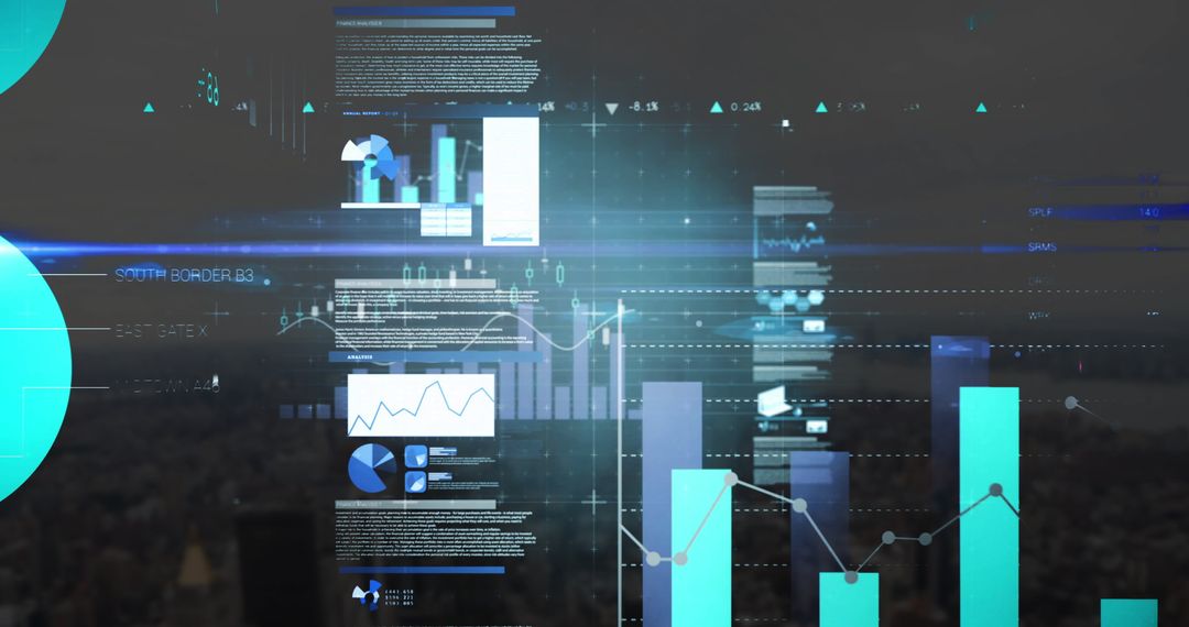Digital Data Interface with Futuristic Holographic Diagrams