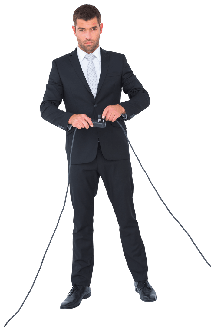 Transparent Confident Businessman Connecting Plug with Purpose
