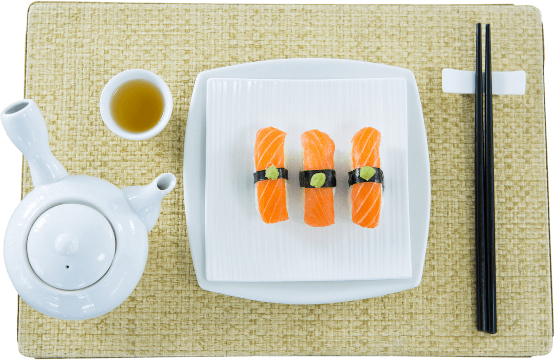 Transparent Dining with Traditional Japanese Sushi and Tea Set