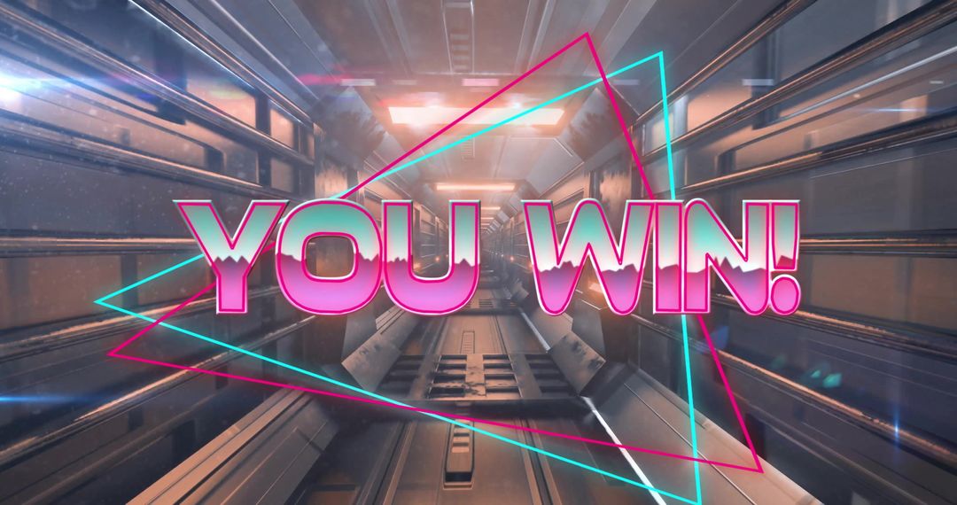 Retro Futuristic You Win Graphic in Digital Tunnel