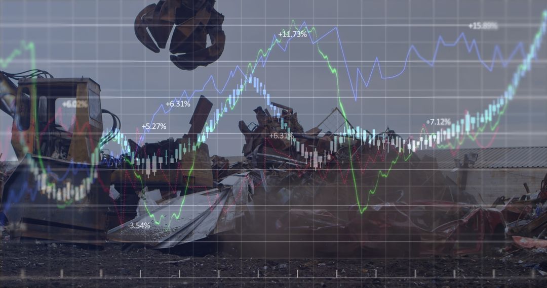 Industrial Scrap Yard with Digital Financial Graphs