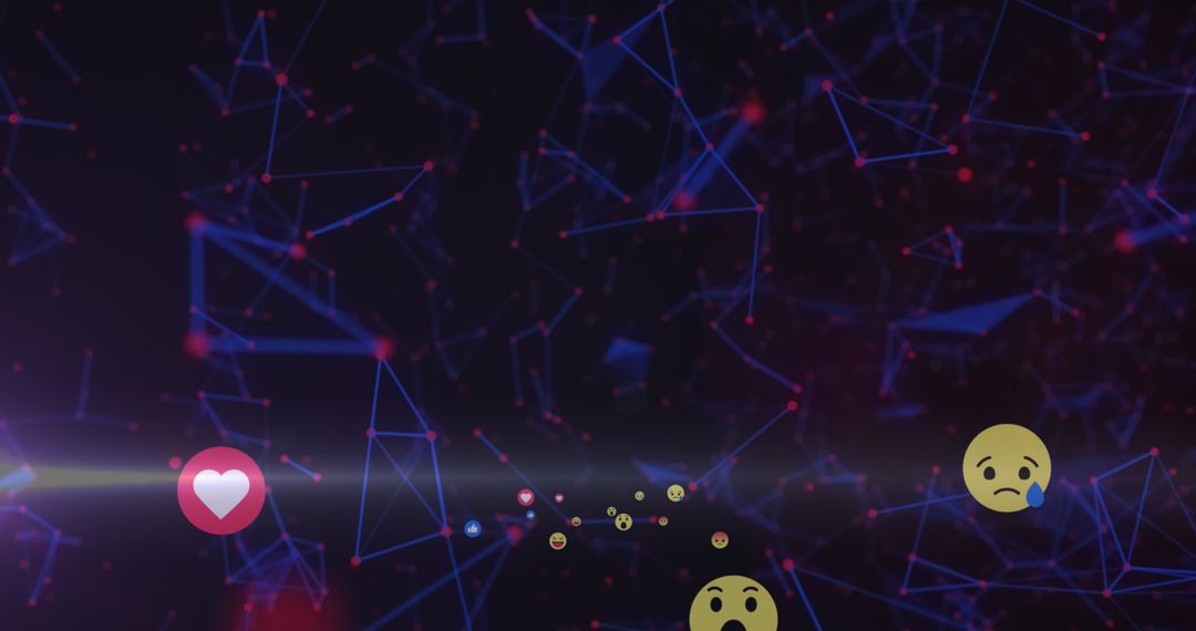 Emoticons Floating in Digital Network with Neon Highlights