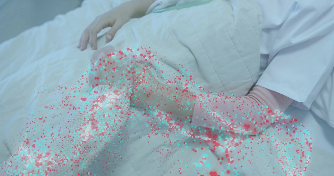 Mother and Daughter Resting Under Beige Quilt with Dreamy Digital Confetti Overlay