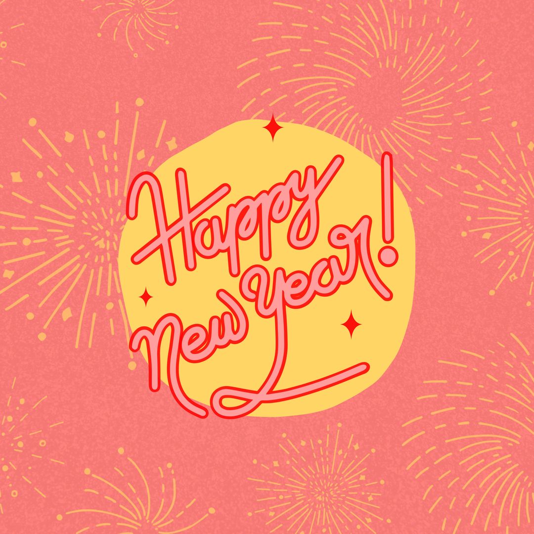 Colorful New Year Greeting with Fireworks Background