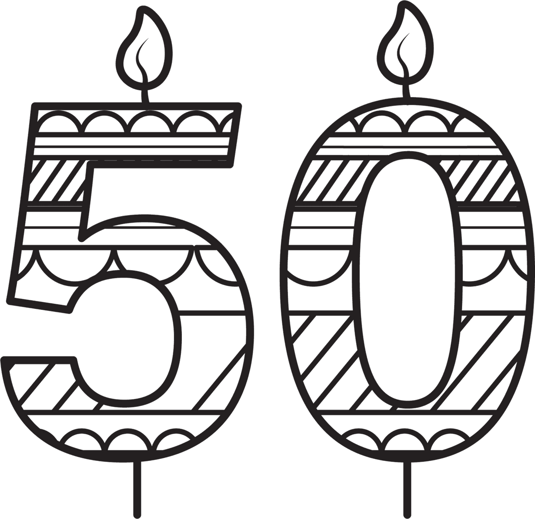 Black Birthday Candle Design with 50 Digital Illustration on Transparent Background