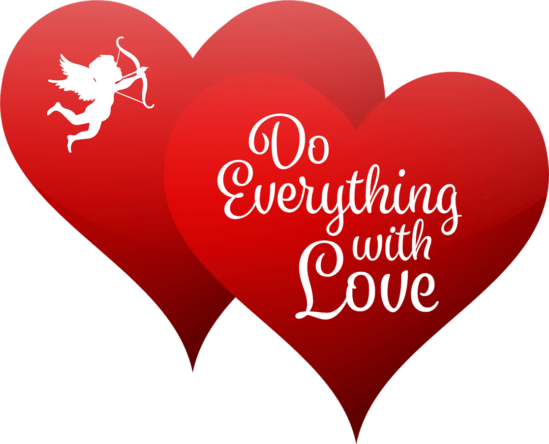 Transparent Red Hearts with Cupid and Inspirational Love Quote