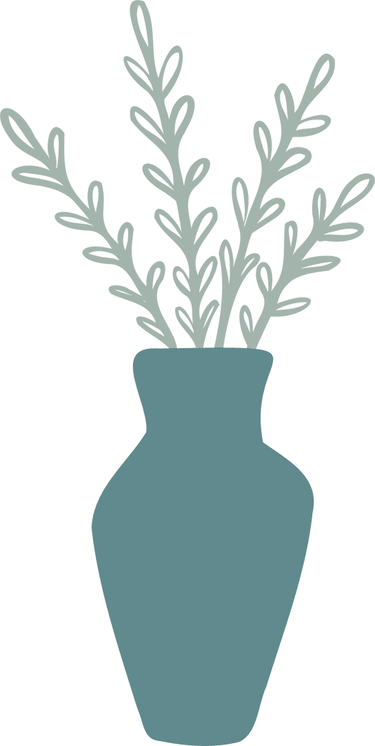 Minimalist Botanical Vase with Leaves on Transparent Background