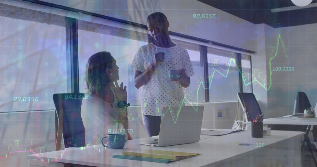 Modern Business Discussing Digital Strategy with Data Overlay