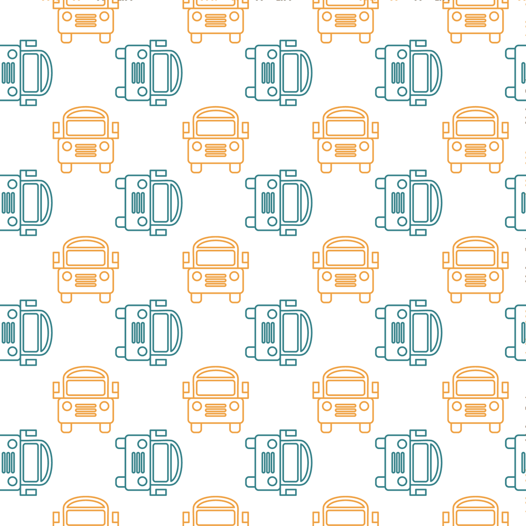 Blue and Orange Bus Pattern on Transparent Background