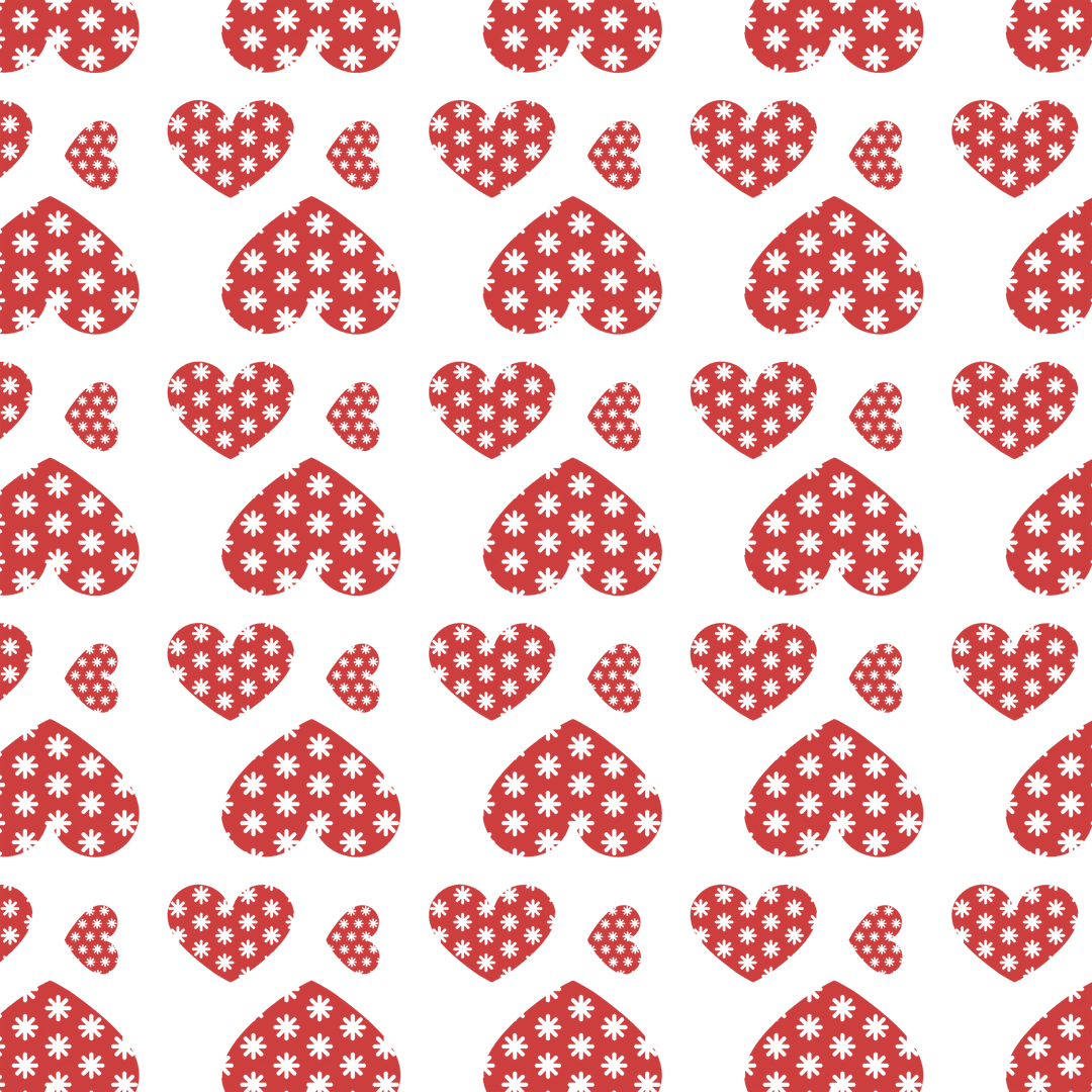 Festive Red Hearts Pattern with Snowflakes on Transparent Background