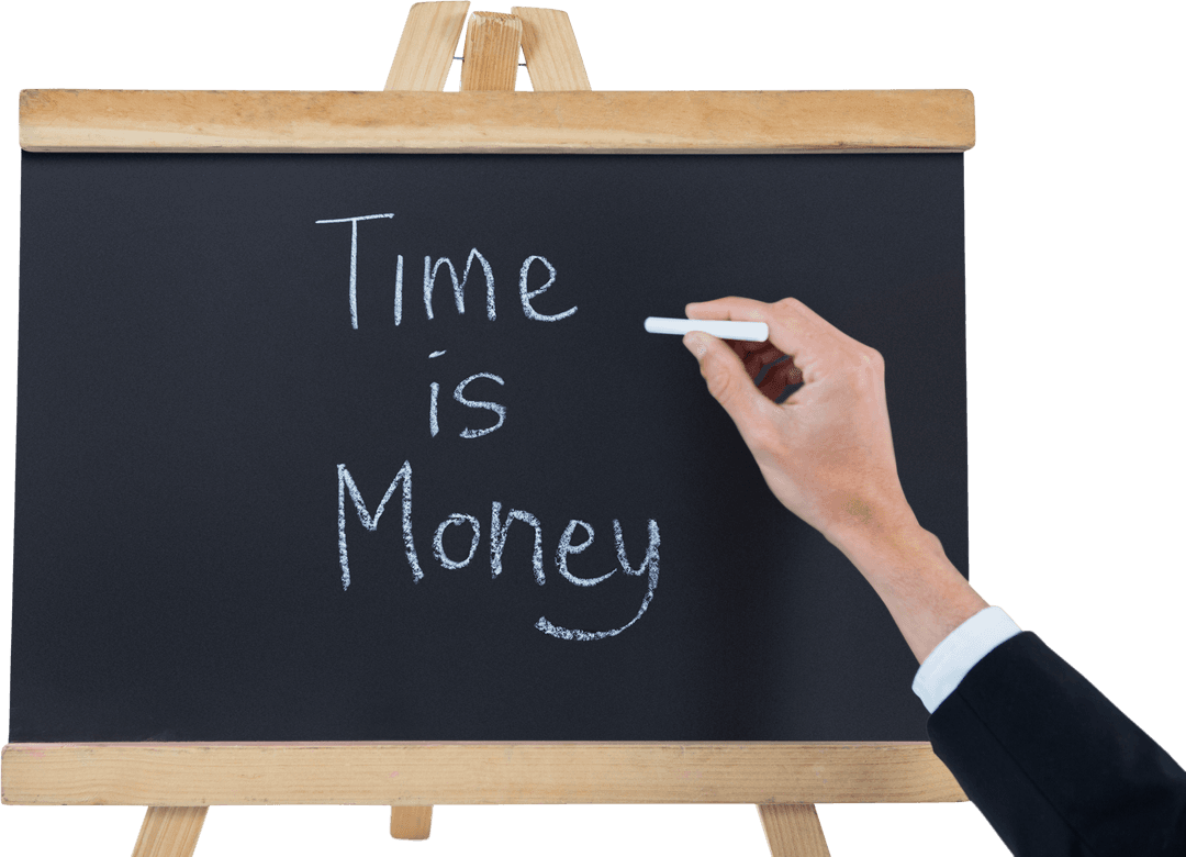 Transparent Business Concept Hand Writing Time is Money on Blackboard