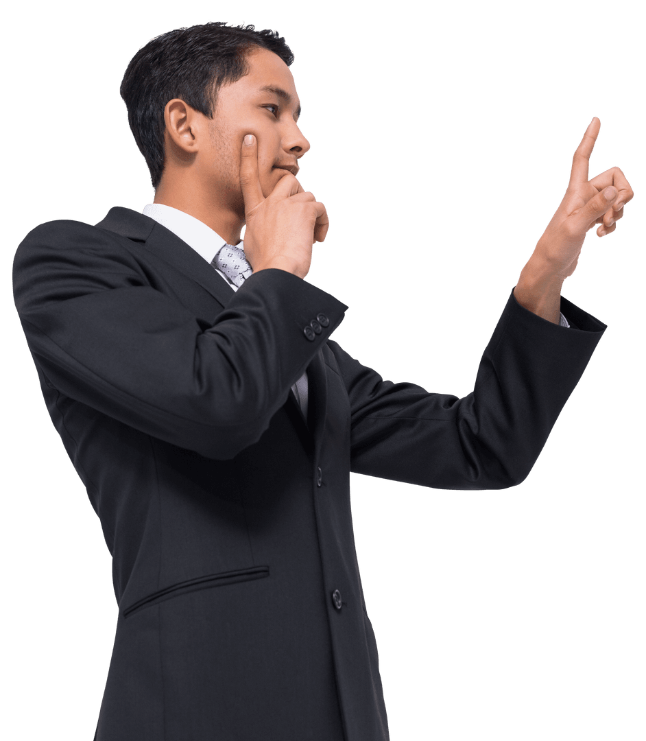 Biracial Businessman Pointing Transparent Background Isolated