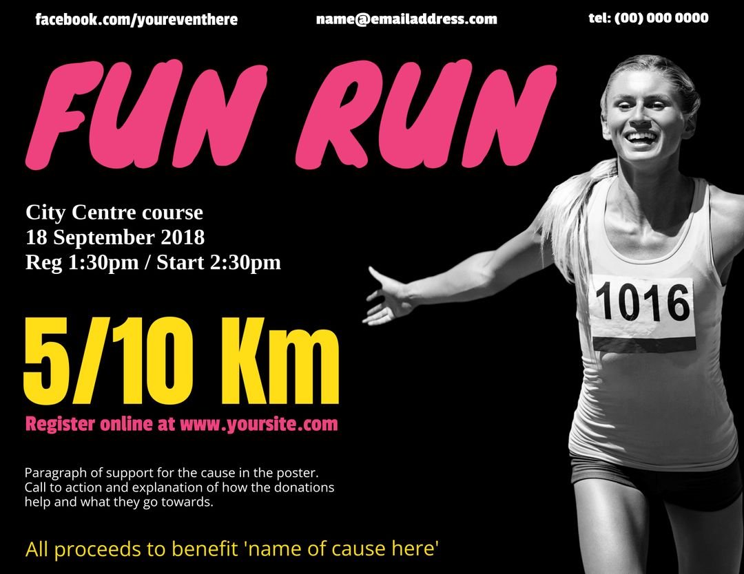 Charitable Fun Run Event Poster with Athlete Mid-Stride