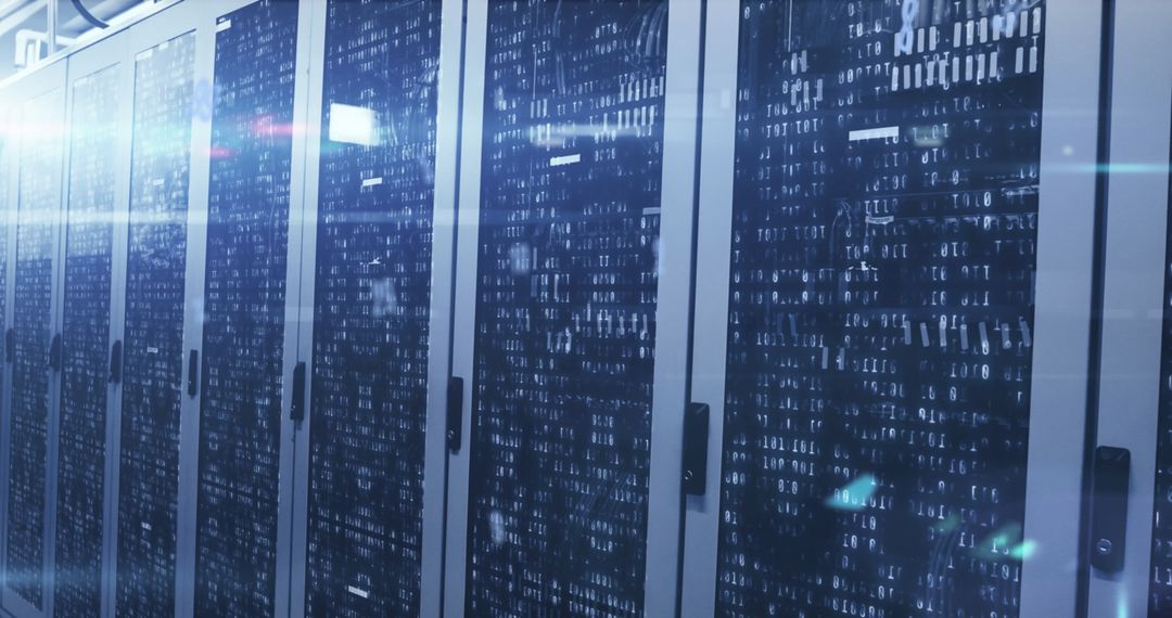 Digital Data Visualization on Futuristic Server Cabinets