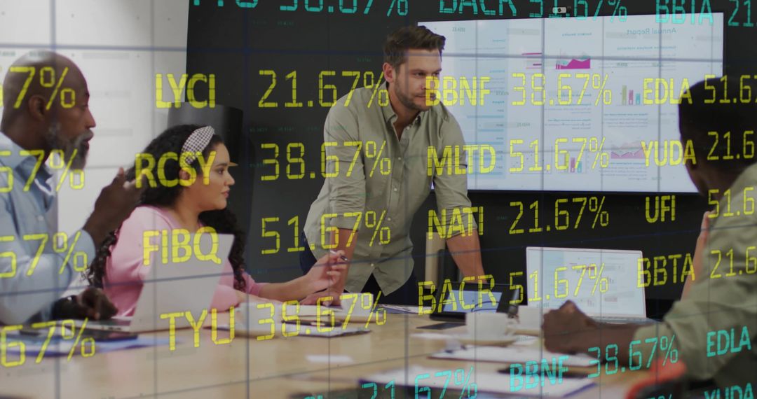 Diverse Team Analyzing Stock Market Trends in Office Meeting