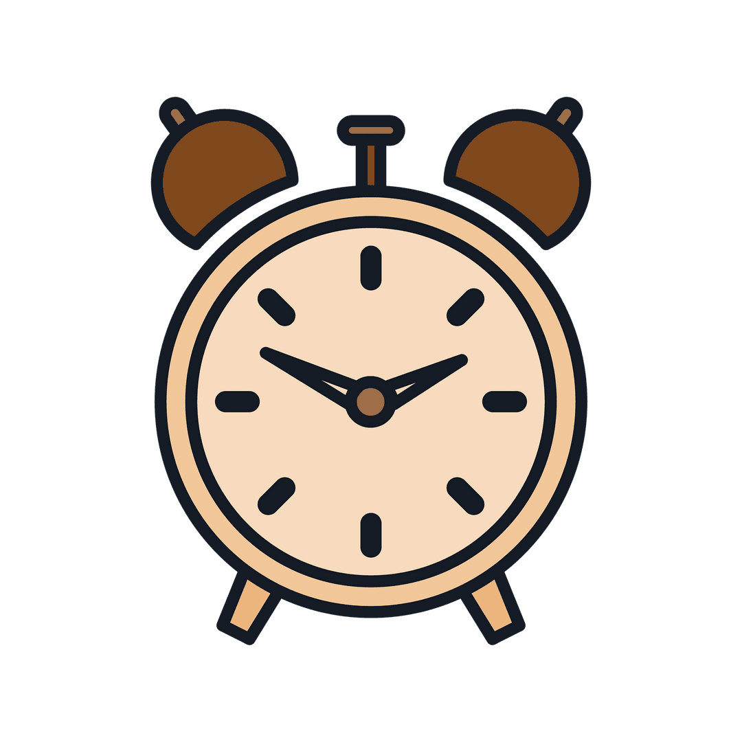Retro Style Alarm Clock Icon on Transparent Background