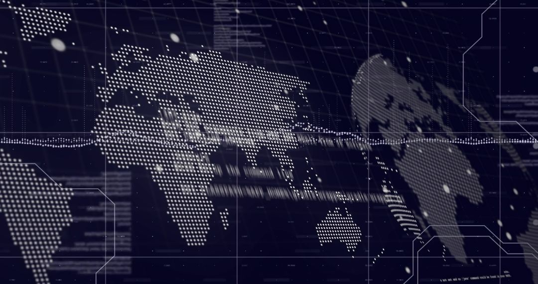 Digital World Map with Data Points in Global Cyber Interface - Free Images, Stock Photos and Pictures on Pikwizard.com