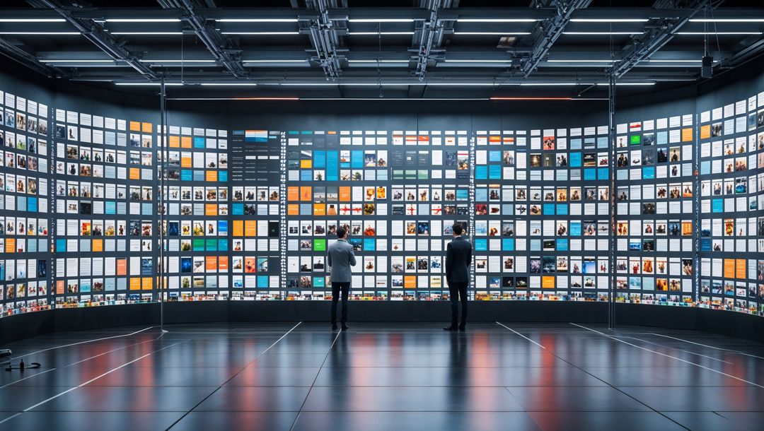 Futuristic Command Center with Digital Display Wall for Data Analysis