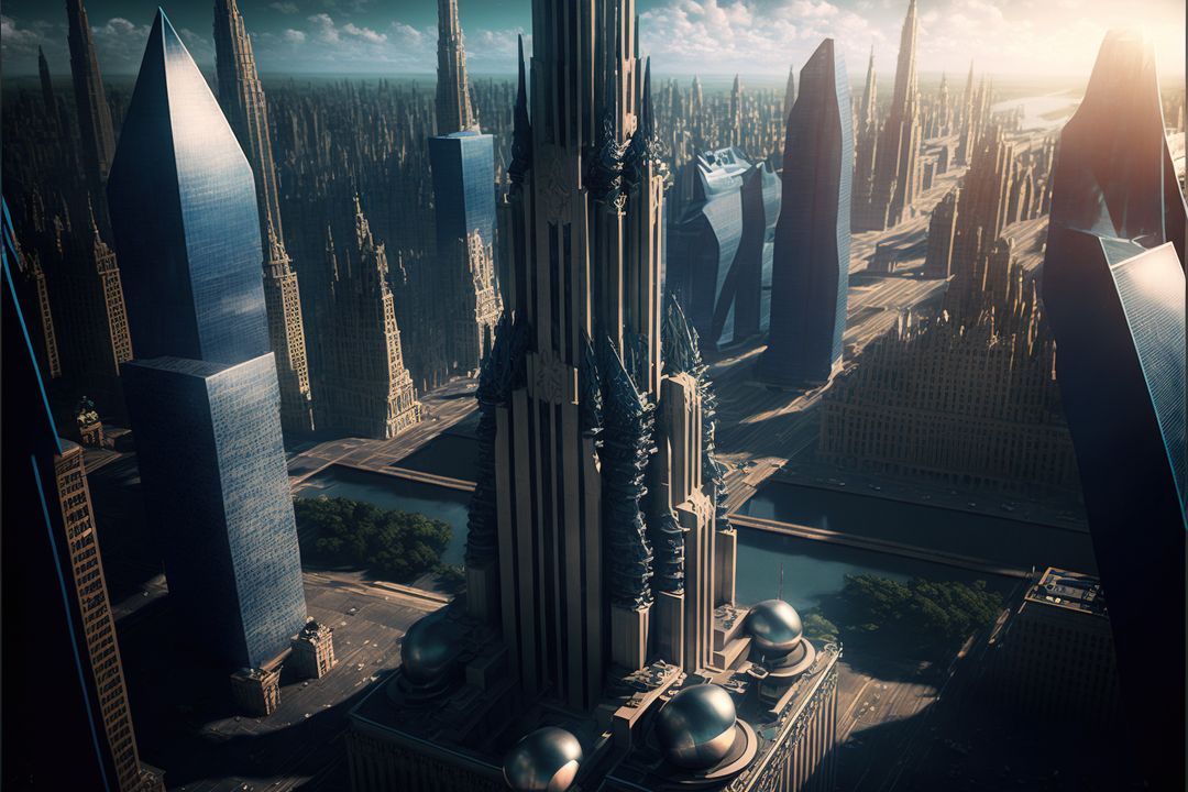 Image of futuristic cityscape with skyscrapers, created using generative ai technology - Free Images, Stock Photos and Pictures on Pikwizard.com