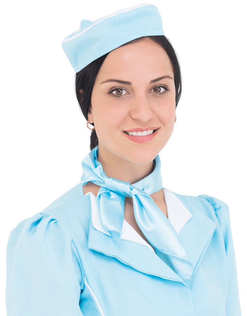 Smiling Air Hostess in Blue Uniform with Transparent Background