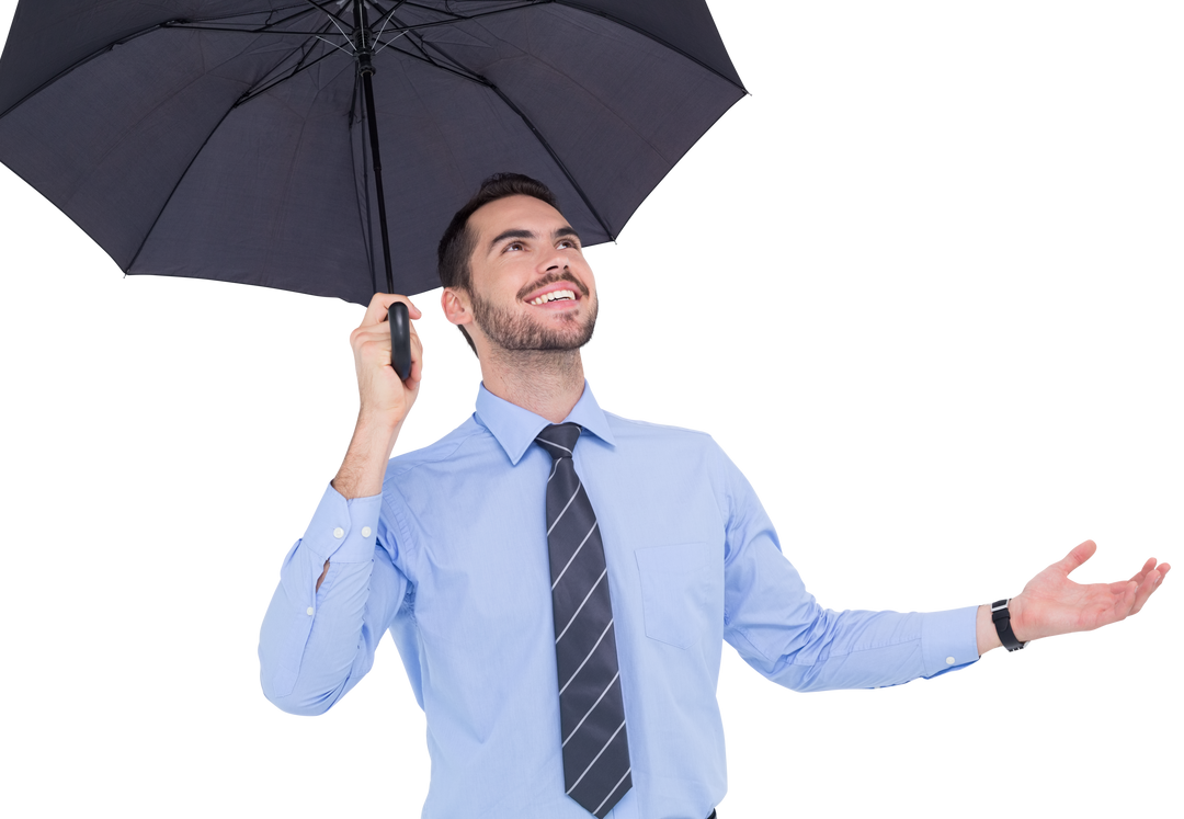 Transparent Happy Businessman Under Umbrella Raising Hand - Download Free Stock Images Pikwizard.com