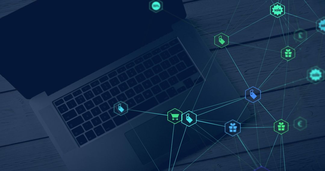 Futuristic Digital Network on Laptop Display