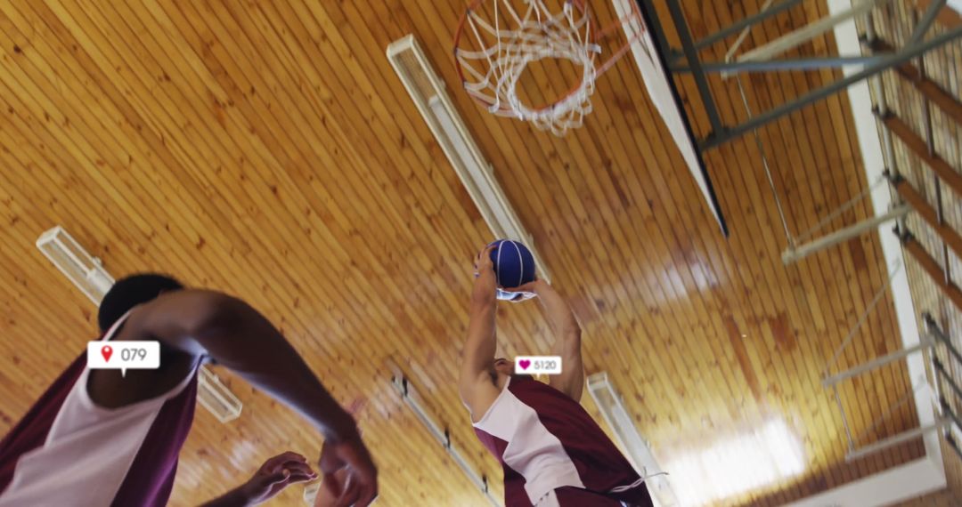 Indoor Basketball Gameplay with Social Media Notifications Overlay