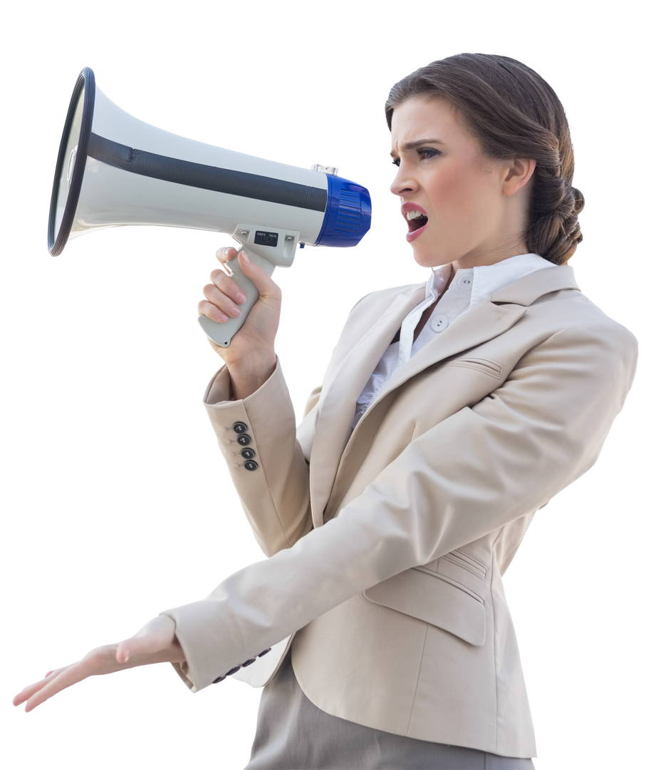 Irritated Businesswoman Screaming Through Transparent Megaphone - Download Free Stock Images Pikwizard.com