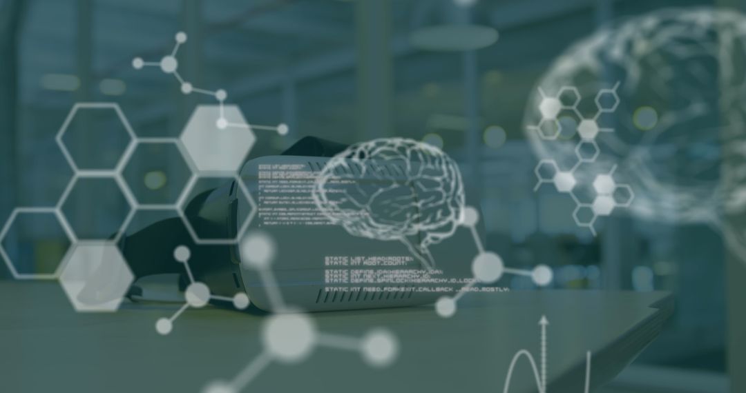 VR Headset with Digital Chemical Structures and Brain Imagery Overlay
