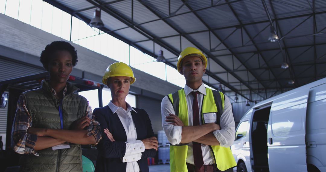 Confident Warehouse Managers Collaborating on Logistics Strategy