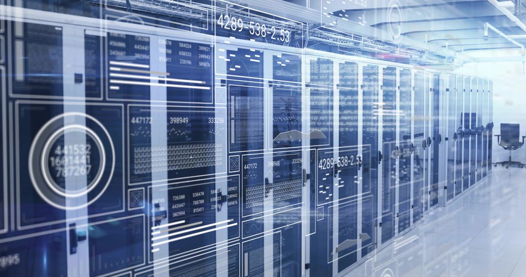 Futuristic Data Center with AR Overlays and Server Racks